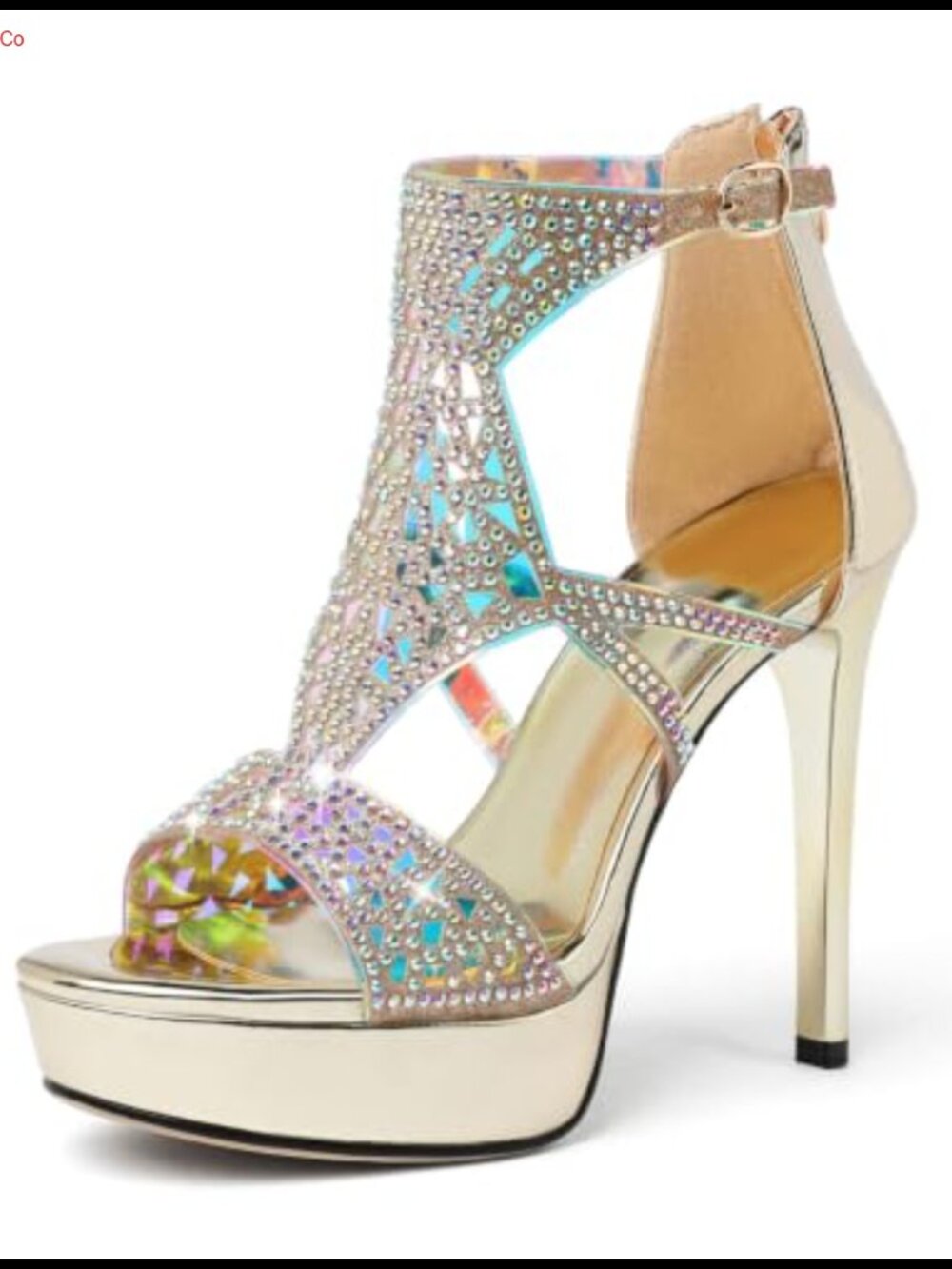 Eldof Women's Platform High Heeled Sandals Open Toe Strappy Rhinestone